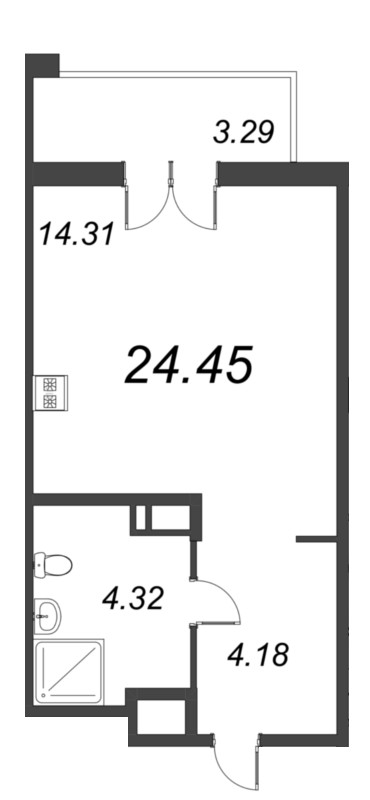 Квартира-студия, 24.45 м² - планировка, фото №1