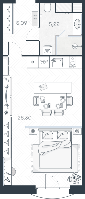 Квартира-студия, 39.25 м² - планировка, фото №1