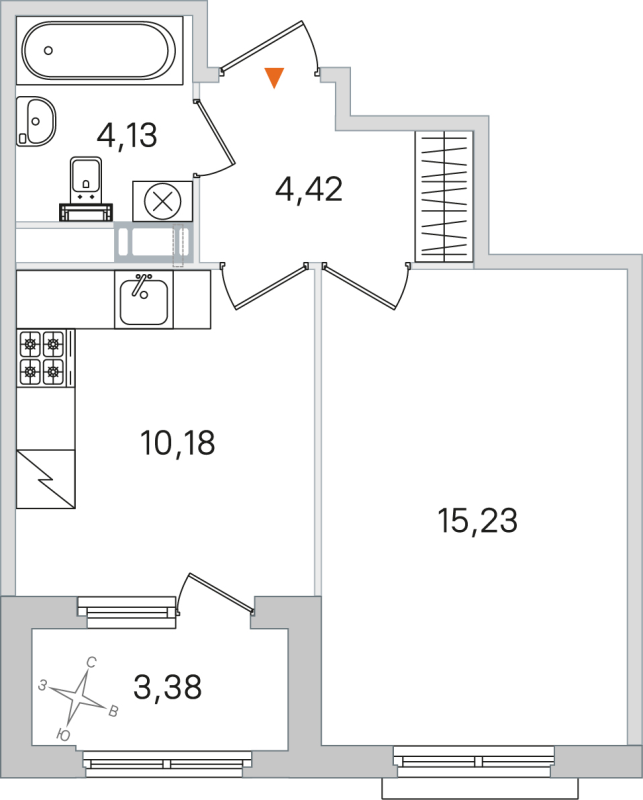 1-комнатная квартира, 33.96 м² в ЖК "Дубровский" - планировка, фото №1