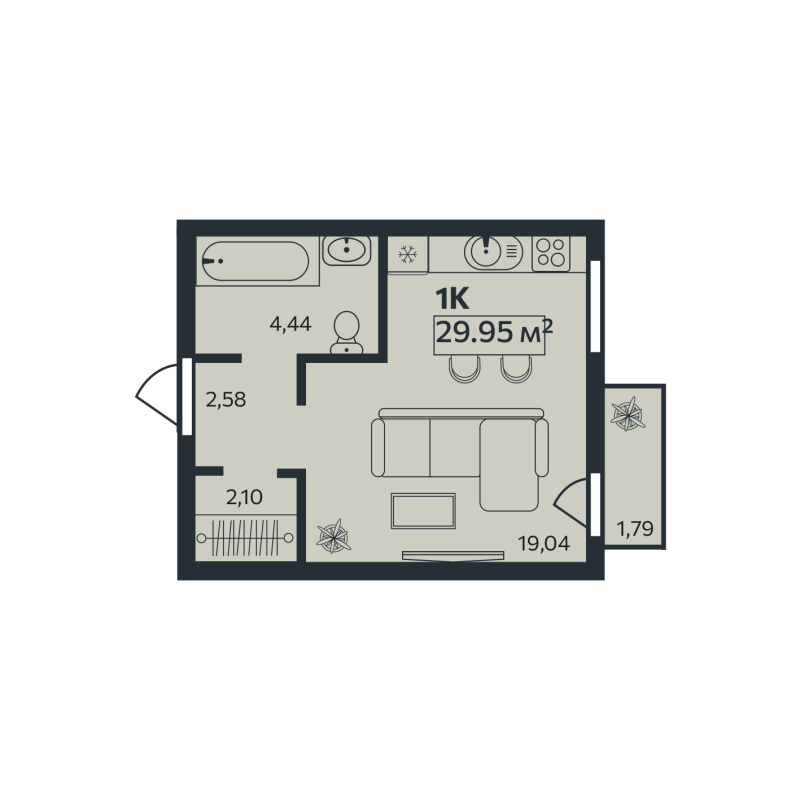 Квартира-студия, 29.95 м² в ЖК "Эдельвейс.Янино" - планировка, фото №1