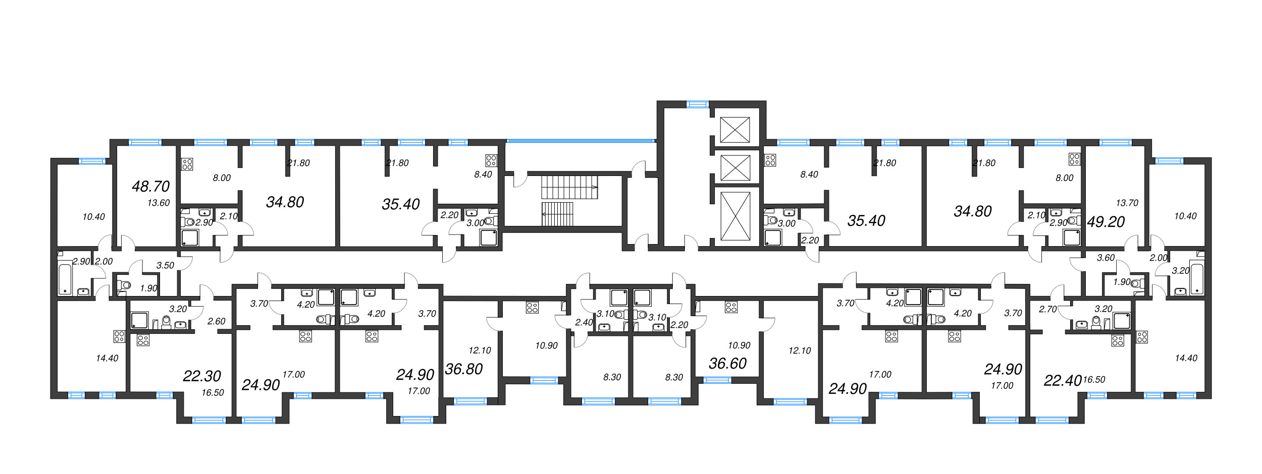 Квартира-студия, 22.3 м² в ЖК "Цветной город" - планировка этажа