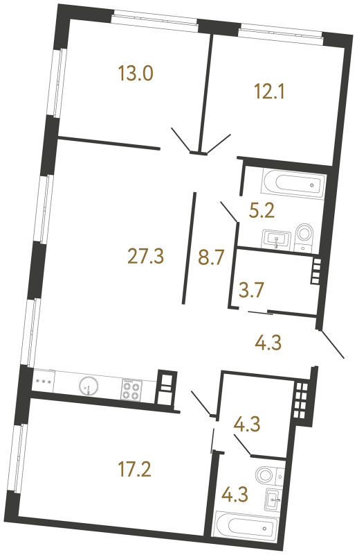 4-комнатная (Евро) квартира, 100.1 м² в ЖК "Визионер" - планировка, фото №1