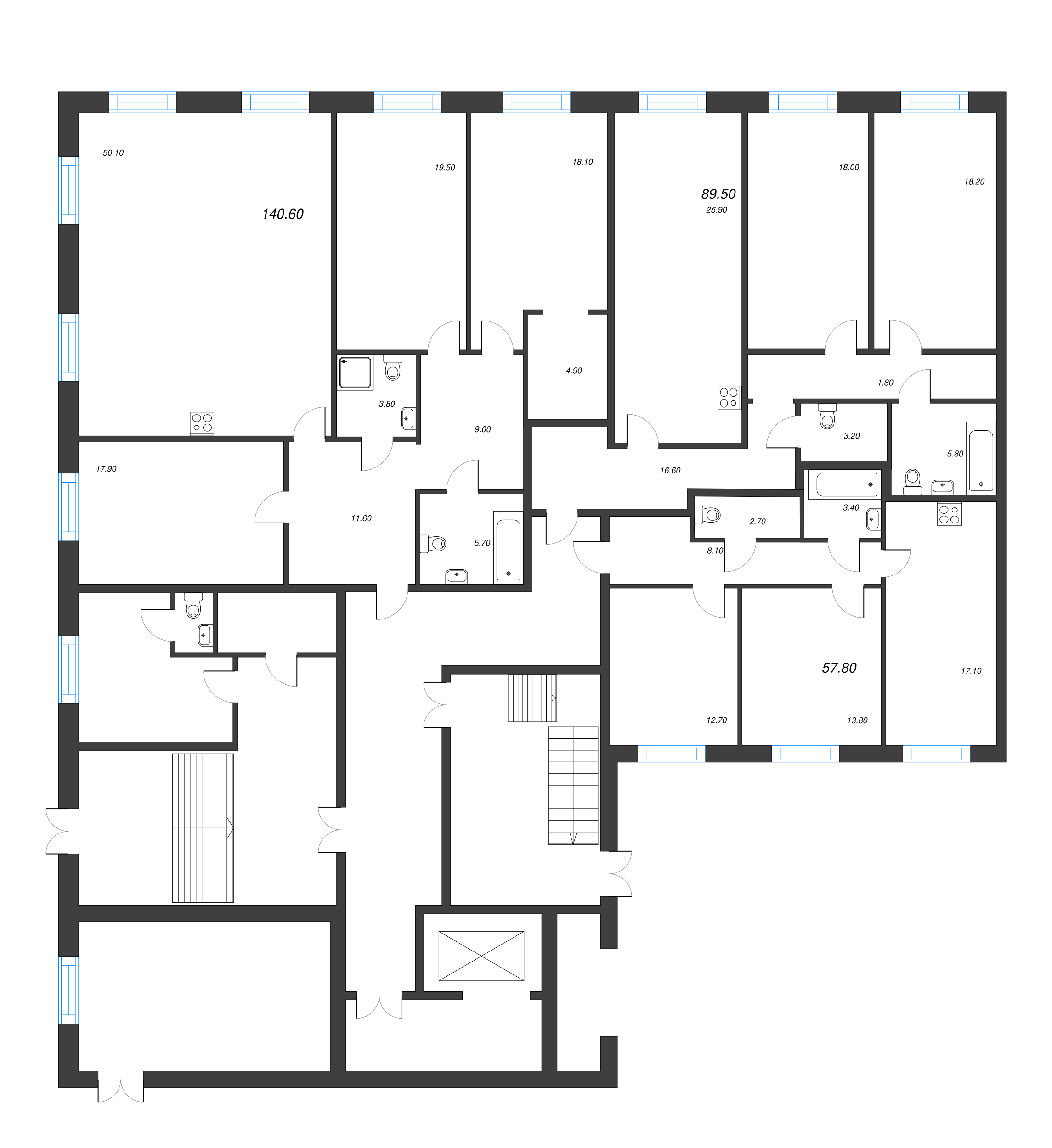 4-комнатная (Евро) квартира, 140.7 м² - планировка этажа