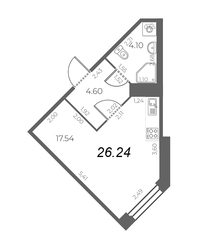 Квартира-студия, 26.24 м² - планировка, фото №1