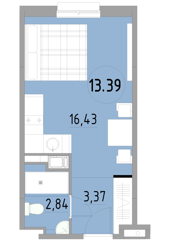 Квартира-студия, 22.64 м² - планировка, фото №1