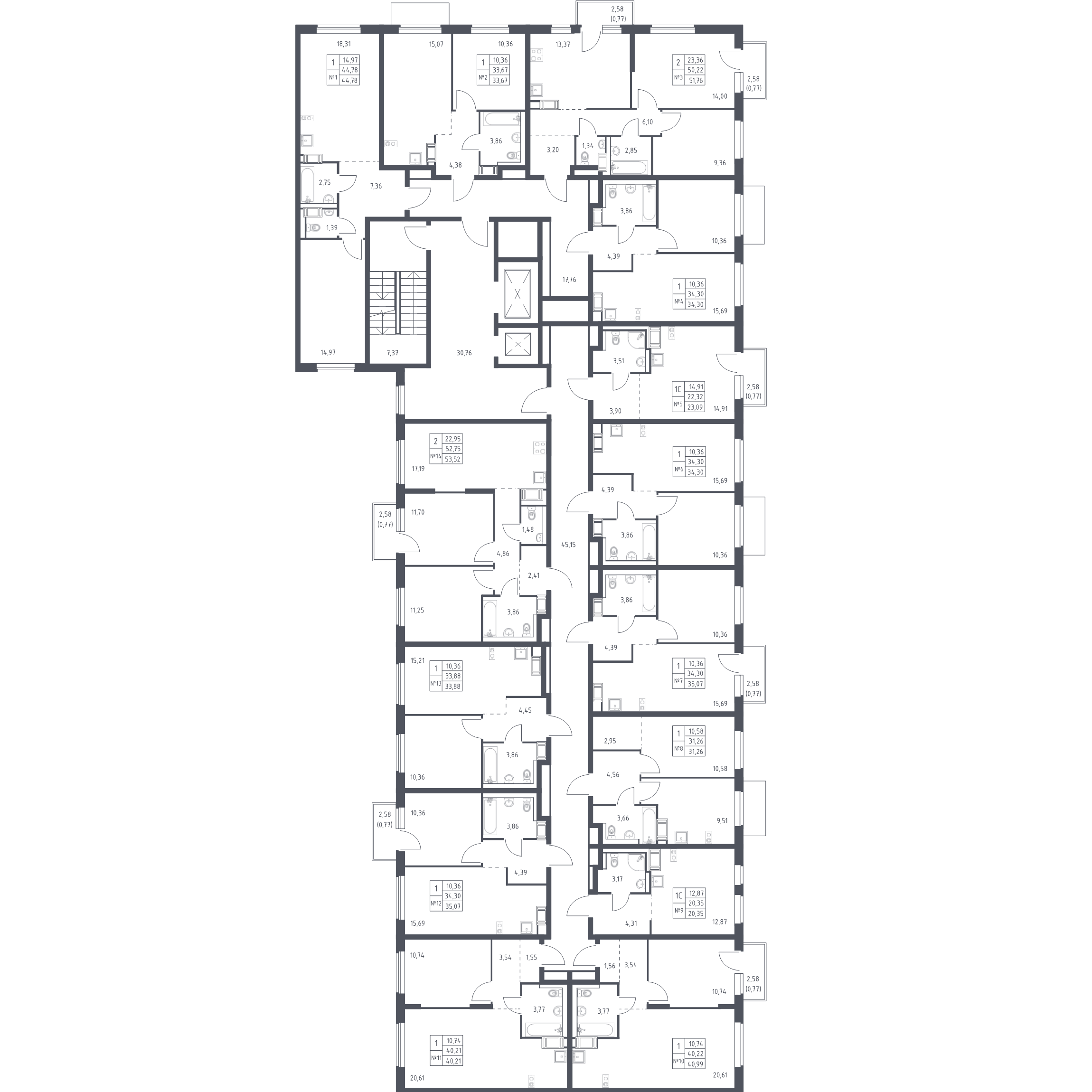 1-комнатная квартира, 31.26 м² - планировка этажа