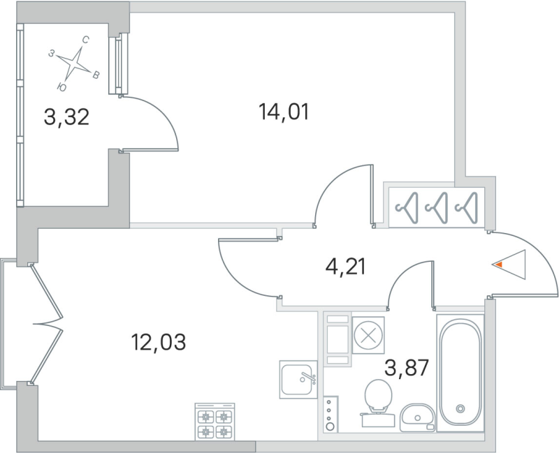 1-комнатная квартира, 34.12 м² в ЖК "Любоград" - планировка, фото №1