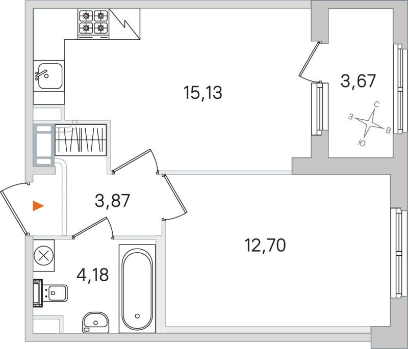 2-комнатная (Евро) квартира, 35.88 м² в ЖК "Дубровский" - планировка, фото №1