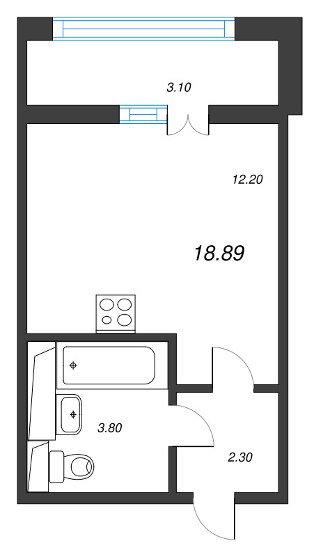 Квартира-студия, 20.2 м² - планировка, фото №1