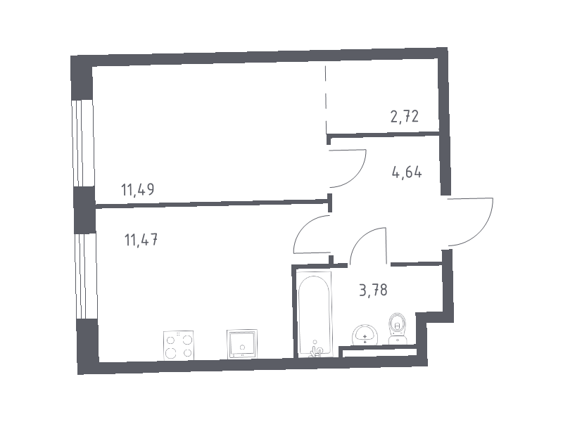 1-комнатная квартира, 34.1 м² в ЖК "Квартал Лаголово" - планировка, фото №1