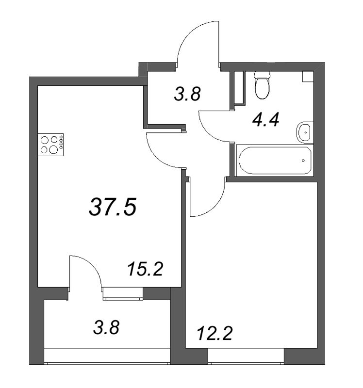 2-комнатная (Евро) квартира, 37.5 м² в ЖК "Пулковский дом" - планировка, фото №1