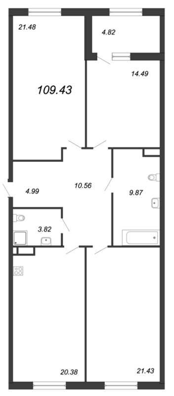 3-комнатная квартира, 110.5 м² - планировка, фото №1