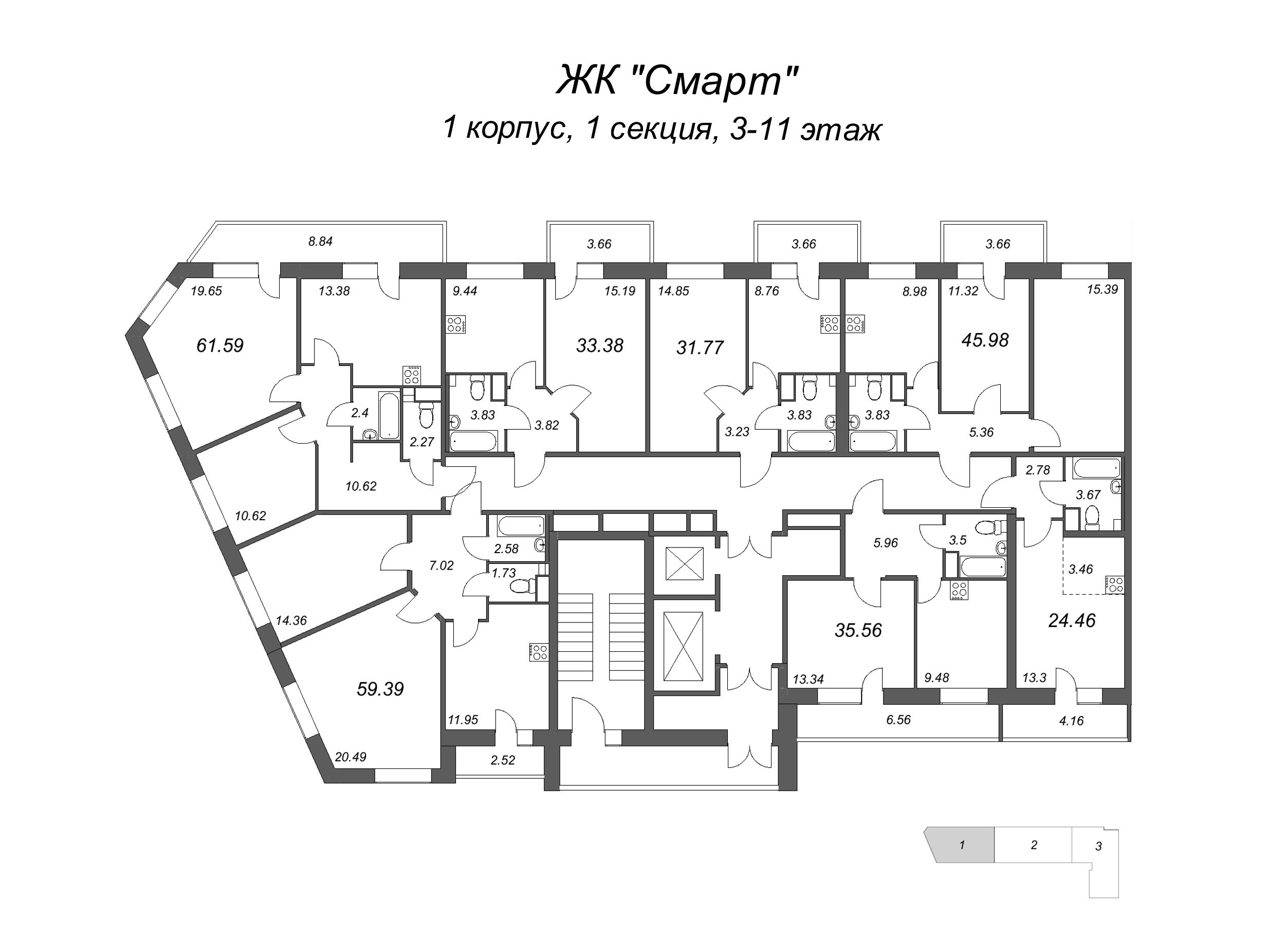 1-комнатная квартира, 31.77 м² - планировка этажа