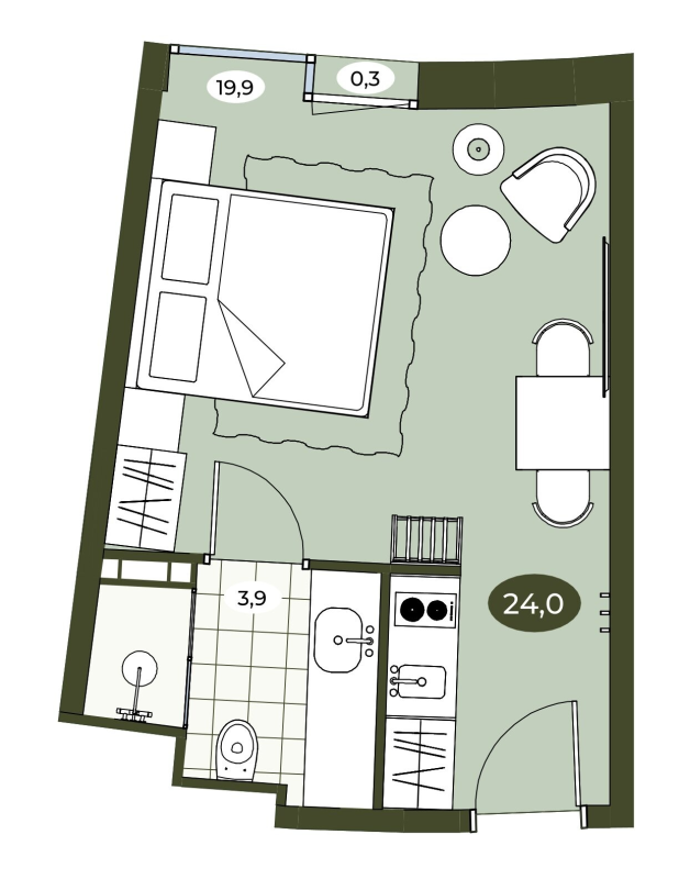 Квартира-студия, 24 м² в ЖК "Место в Рощино" - планировка, фото №1