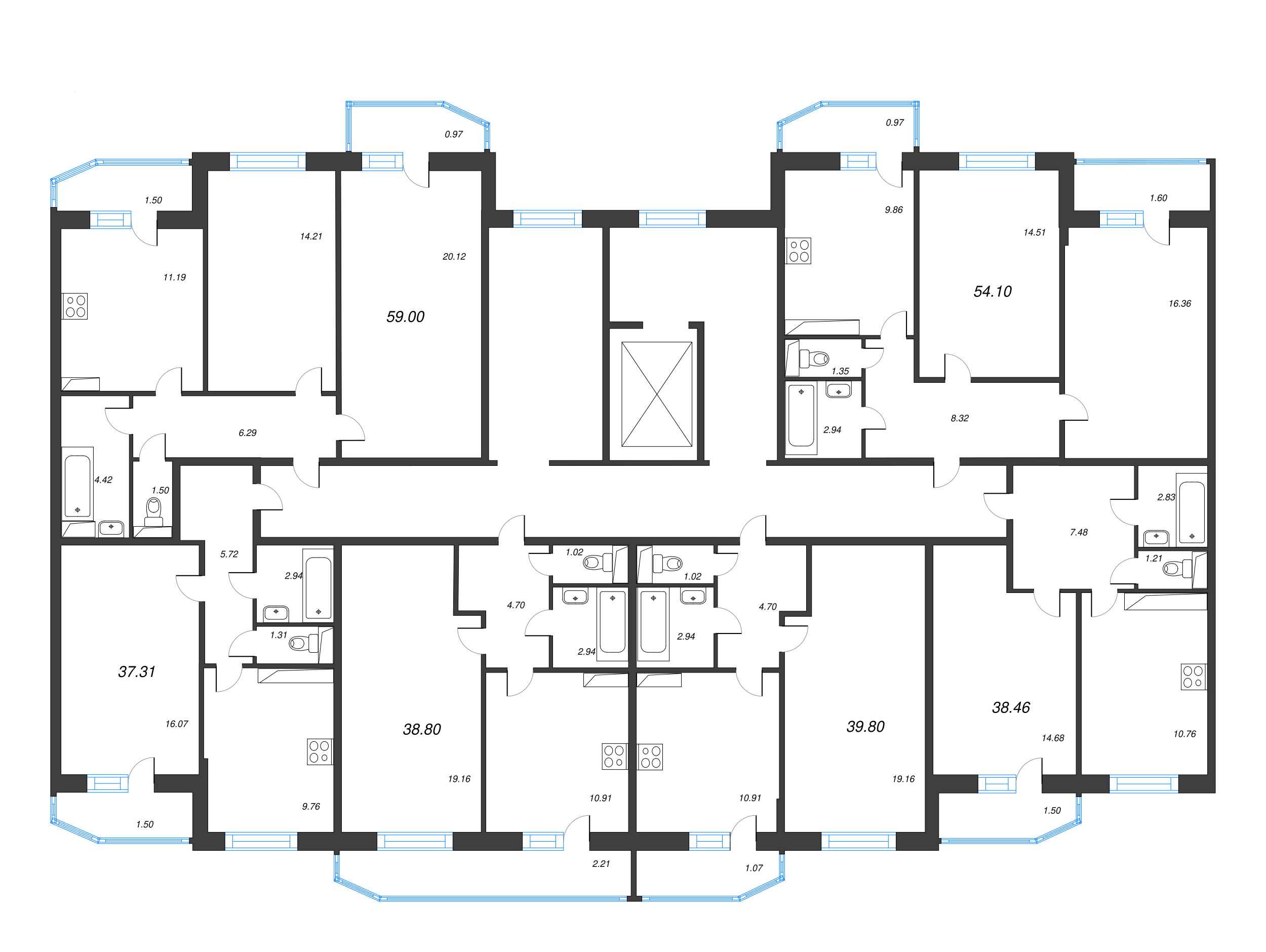 1-комнатная квартира, 39.4 м² - планировка этажа