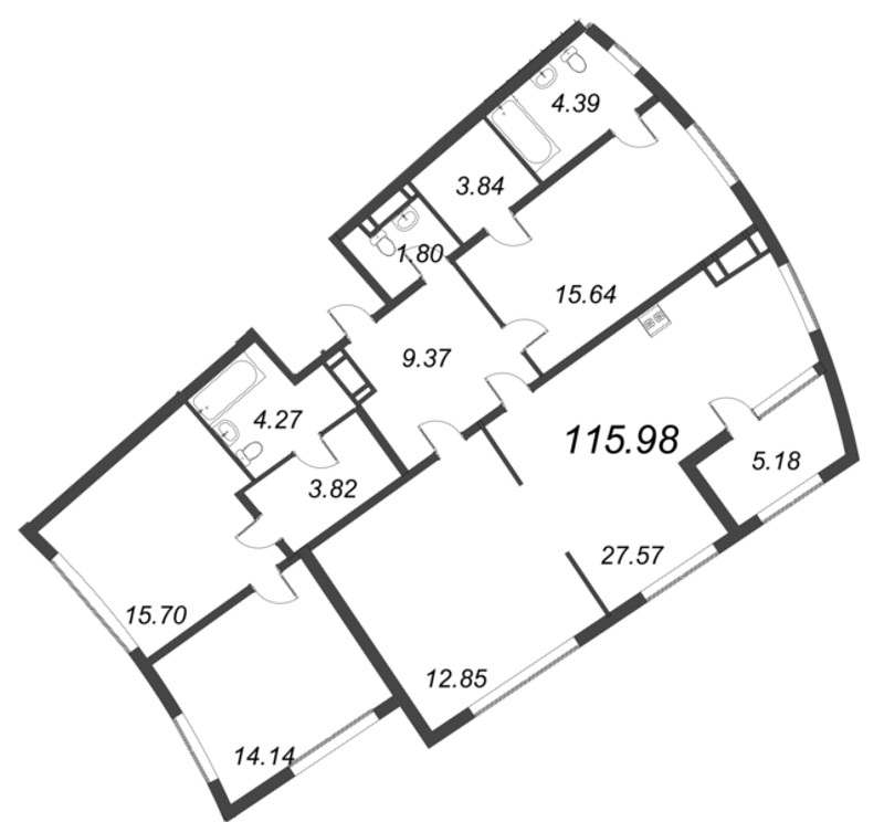 5-комнатная (Евро) квартира, 115.98 м² в ЖК "Морская набережная. SeaView" - планировка, фото №1