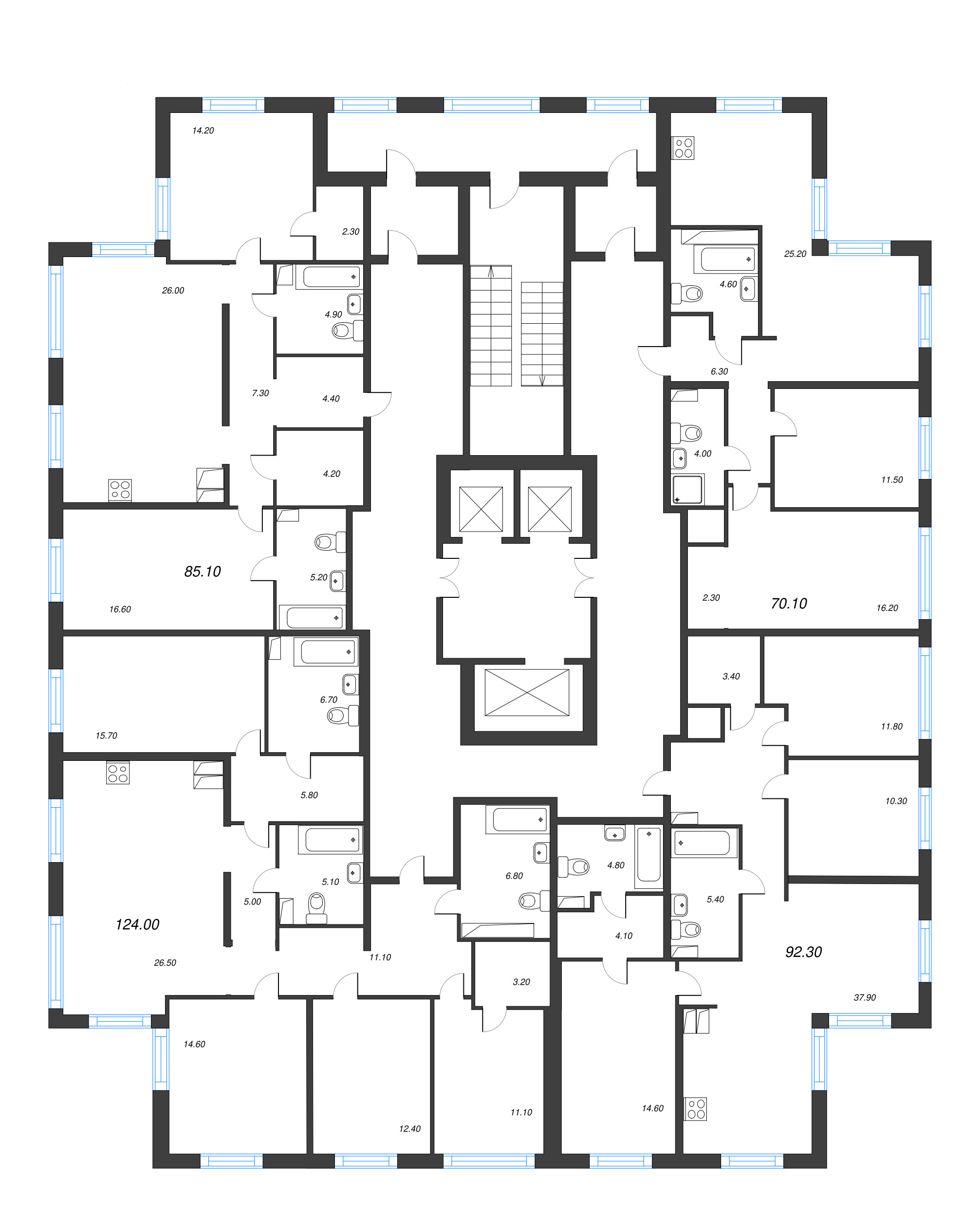 3-комнатная (Евро) квартира, 85.1 м² в ЖК "Струны" - планировка этажа