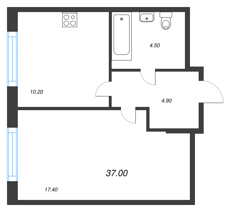 1-комнатная квартира, 37 м² в ЖК "Ягодное Река Парк" - планировка, фото №1