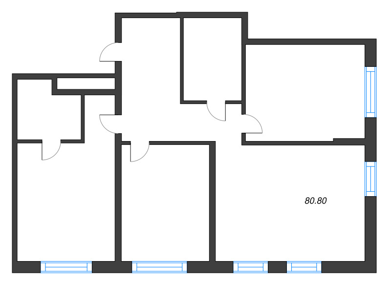 3-комнатная квартира, 80.8 м² в ЖК "Zoom на Неве" - планировка, фото №1