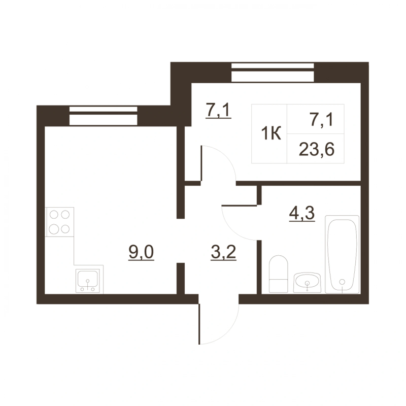 1-комнатная квартира, 23.5 м² в ЖК "Дом на набережной" - планировка, фото №1