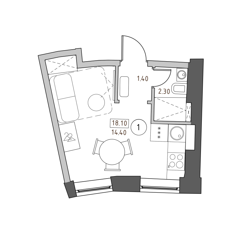 Квартира-студия, 18.1 м² в ЖК "Швецова 4" - планировка, фото №1