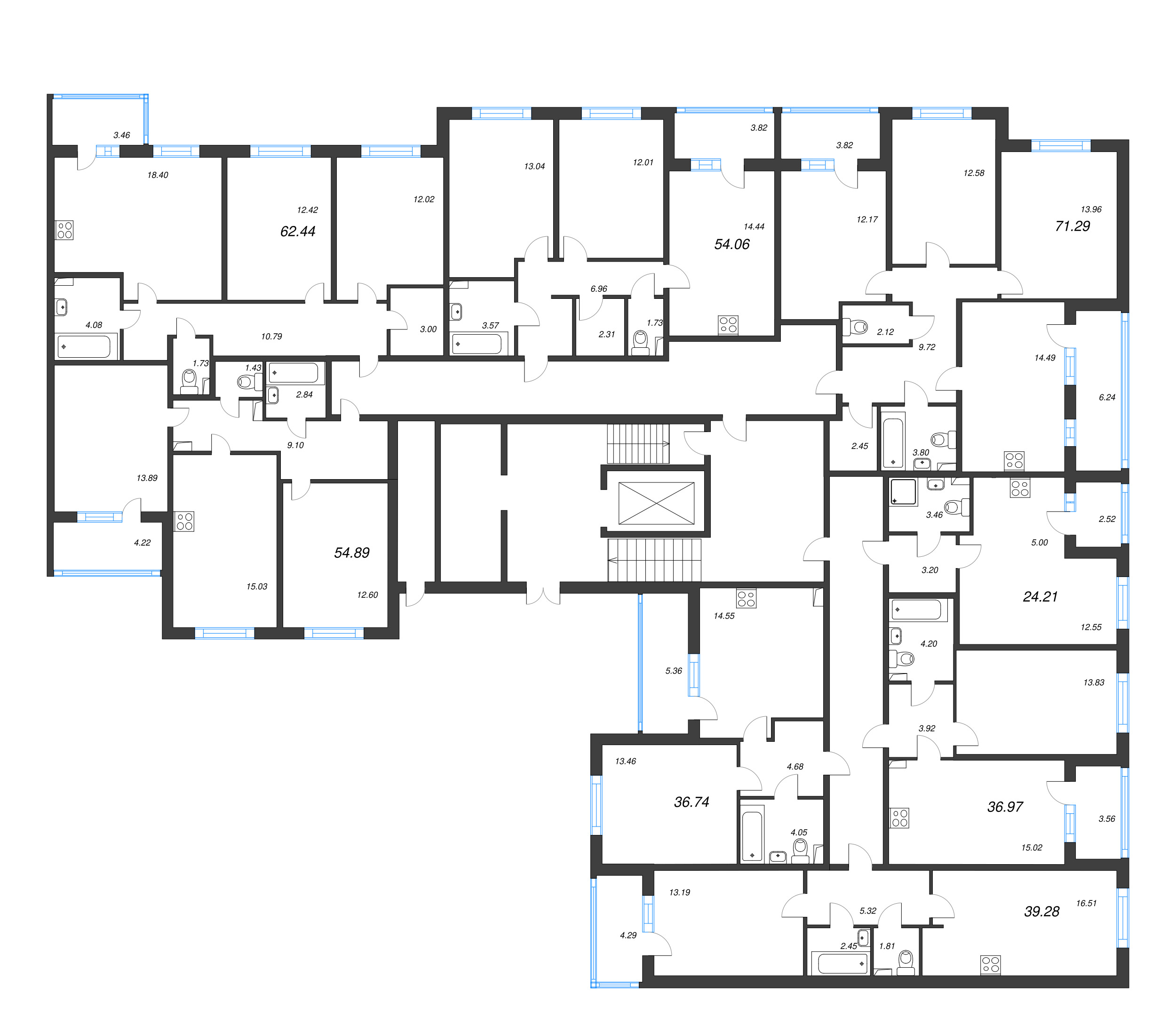 2-комнатная квартира, 54.06 м² в ЖК "Любоград" - планировка этажа