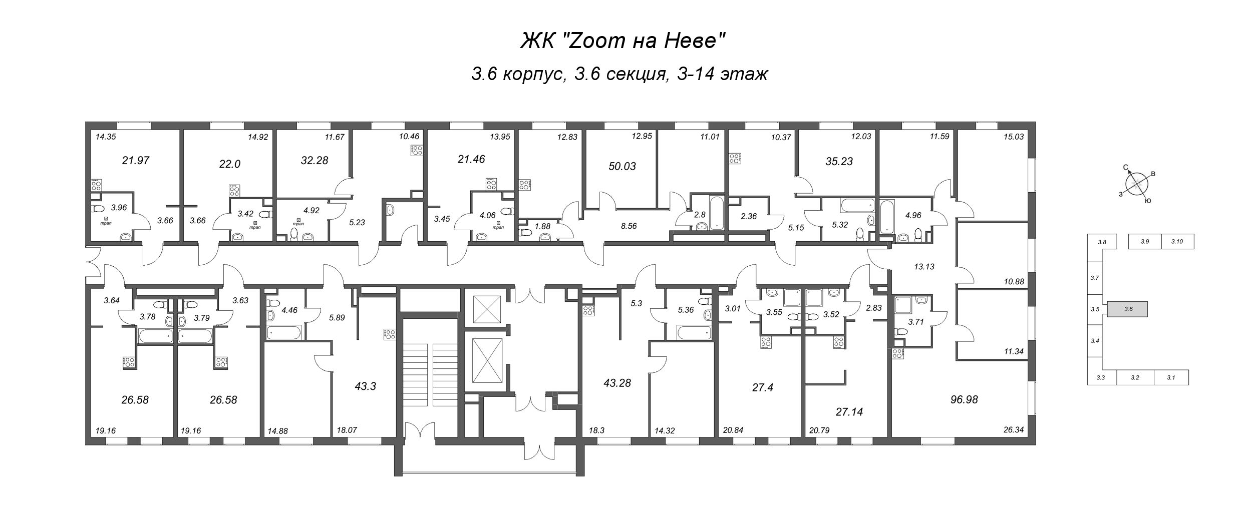 1-комнатная квартира, 32.28 м² в ЖК "Zoom на Неве" - планировка этажа