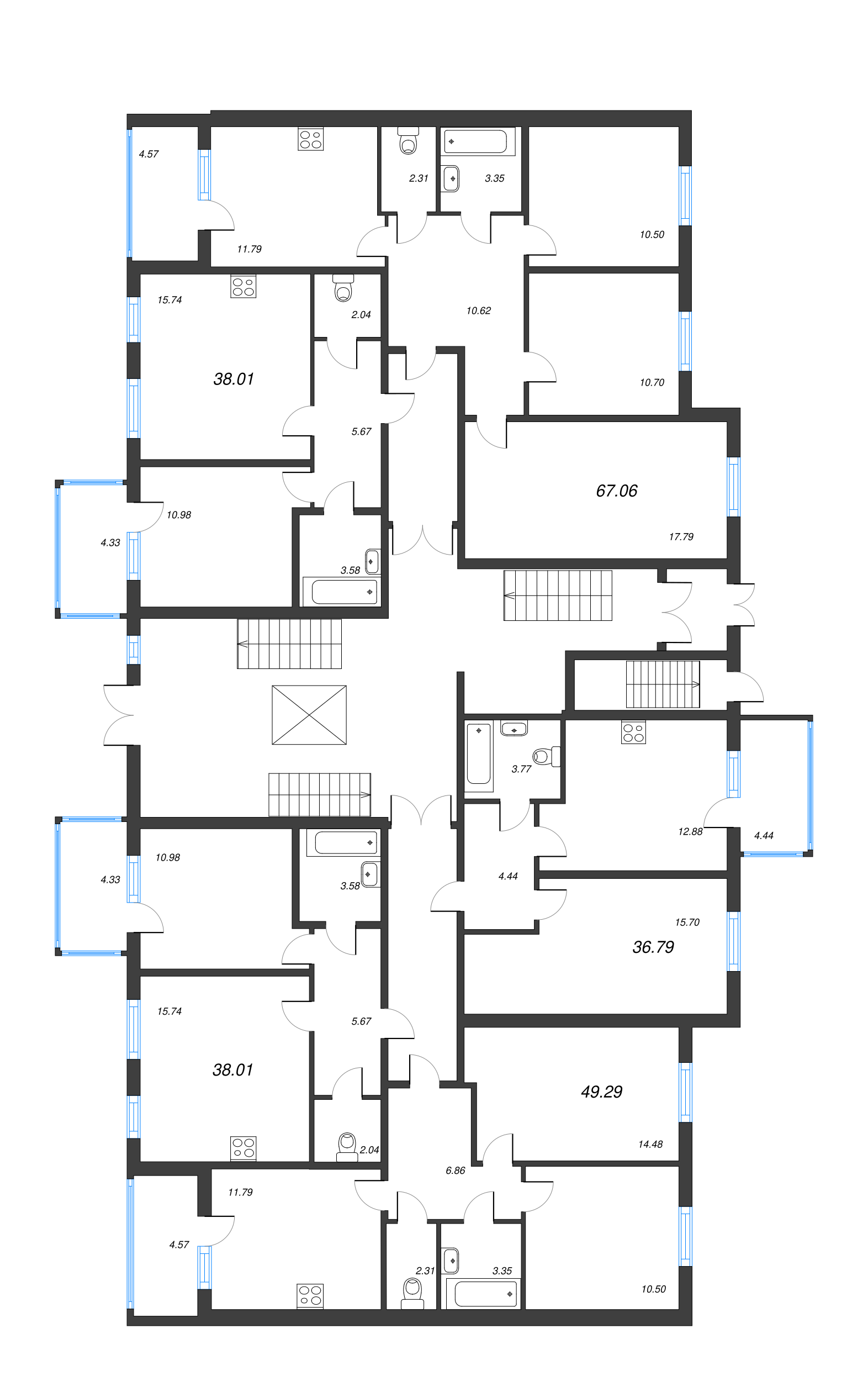 1-комнатная квартира, 36.79 м² - планировка этажа