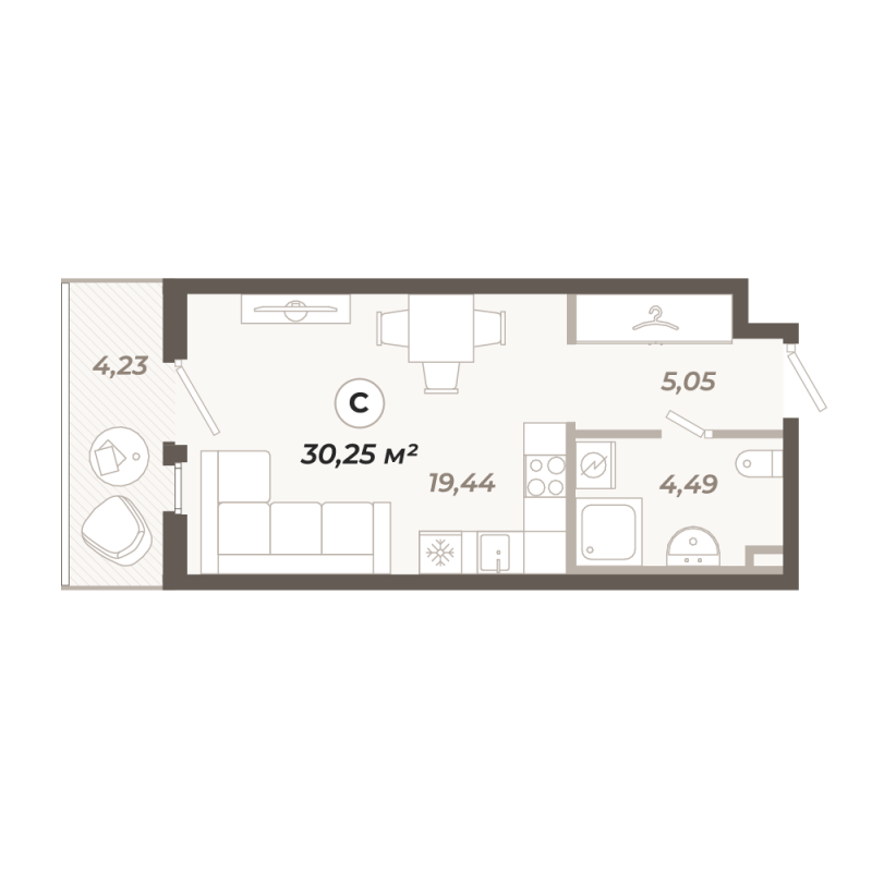 Квартира-студия, 30.25 м² в ЖК "Знатный" - планировка, фото №1