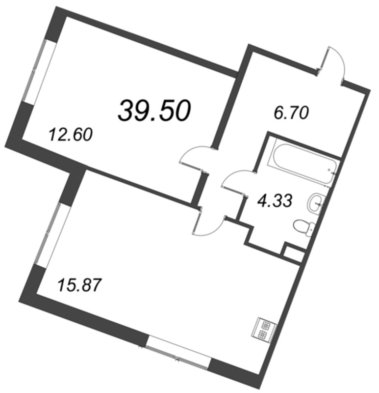 2-комнатная (Евро) квартира, 39.5 м² в ЖК "VEREN NORT сертолово" - планировка, фото №1