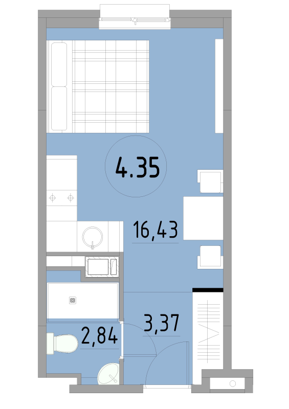 Квартира-студия, 22.64 м² - планировка, фото №1