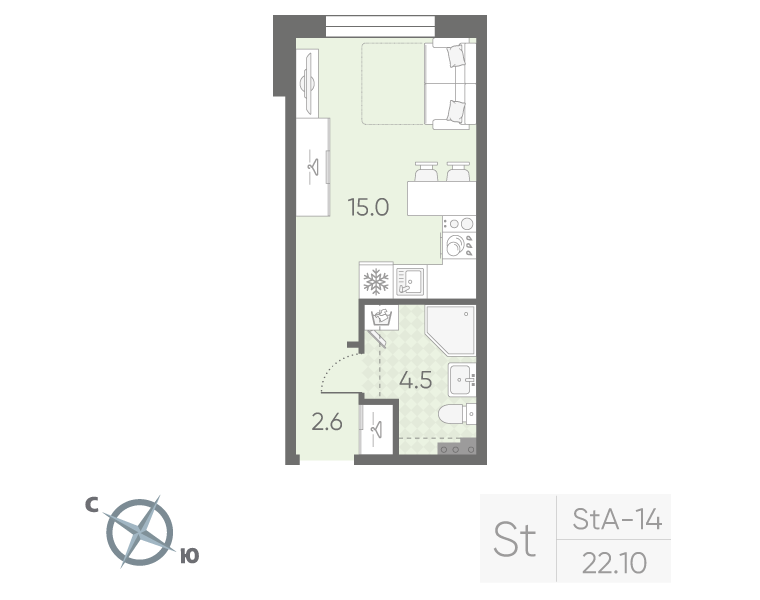 Квартира-студия, 22.1 м² в ЖК "Пулково Lake" - планировка, фото №1