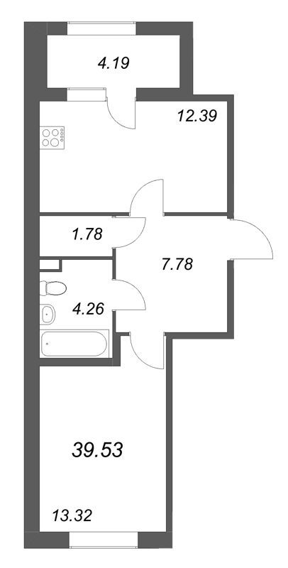 1-комнатная квартира, 39.53 м² в ЖК "Дубровский" - планировка, фото №1