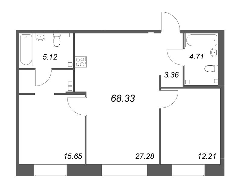 3-комнатная (Евро) квартира, 68.33 м² в ЖК "Ranta Residence" - планировка, фото №1