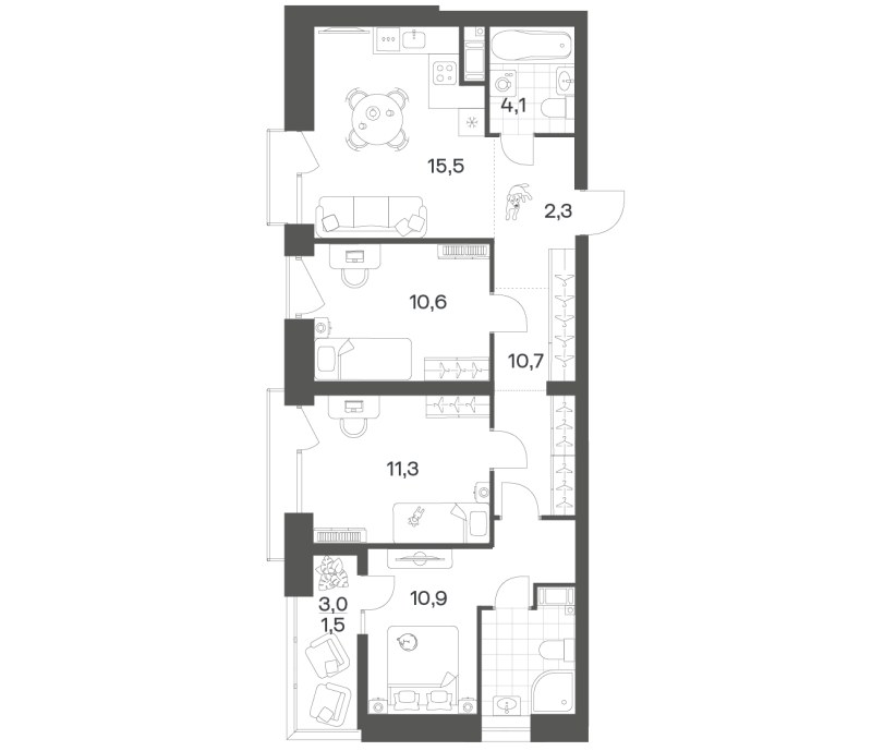4-комнатная (Евро) квартира, 71.12 м² в ЖК "Новый Питер" - планировка, фото №1