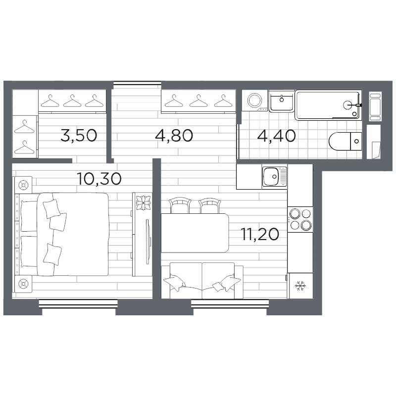 1-комнатная квартира, 34.7 м² в ЖК "Плюс Пулковский" - планировка, фото №1