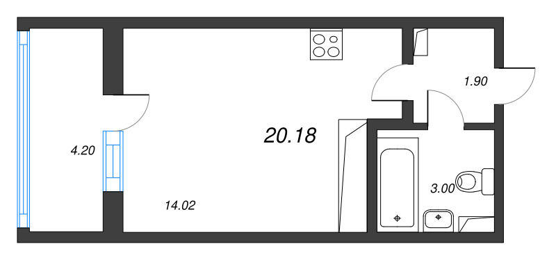 Квартира-студия, 20.18 м² - планировка, фото №1