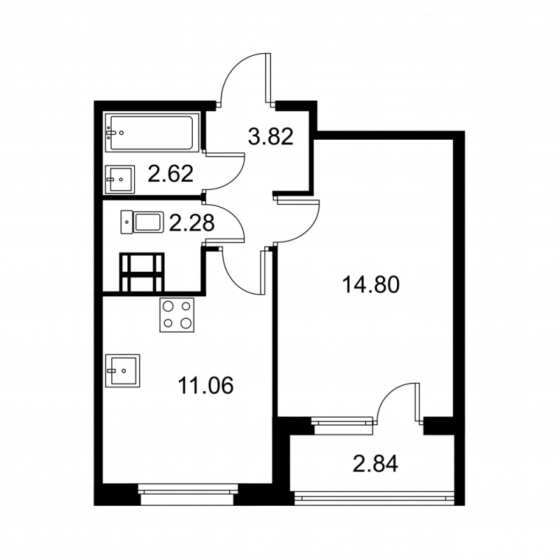 1-комнатная квартира, 36 м² в ЖК "Квартал Заречье" - планировка, фото №1