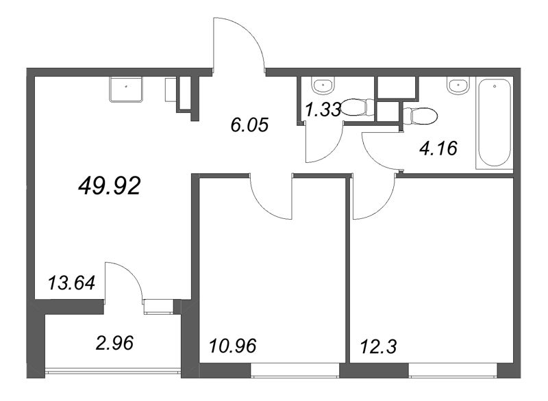 2-комнатная квартира, 49.92 м² в ЖК "Расцветай в Янино" - планировка, фото №1