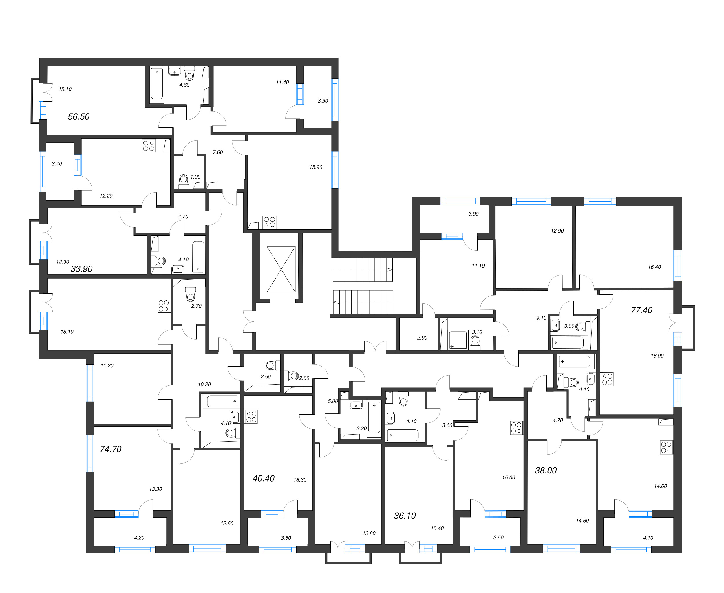 1-комнатная квартира, 33.9 м² в ЖК "Дубровский" - планировка этажа