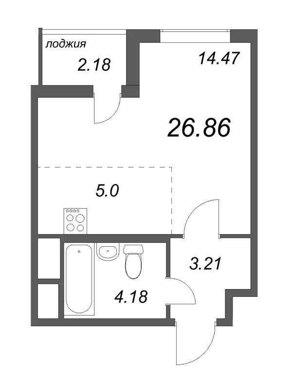 Квартира-студия, 26.86 м² - планировка, фото №1