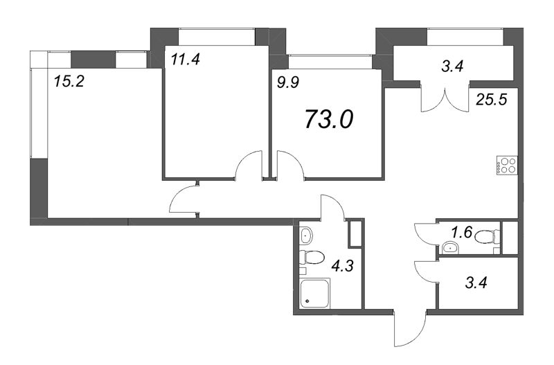 4-комнатная (Евро) квартира, 73 м² в ЖК "NewПитер 2.0" - планировка, фото №1