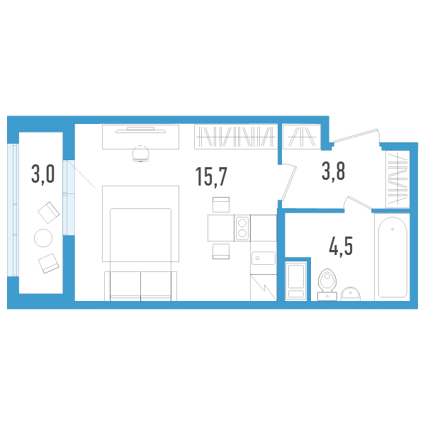 Квартира-студия, 24.9 м² в ЖК "AEROCITY" - планировка, фото №1