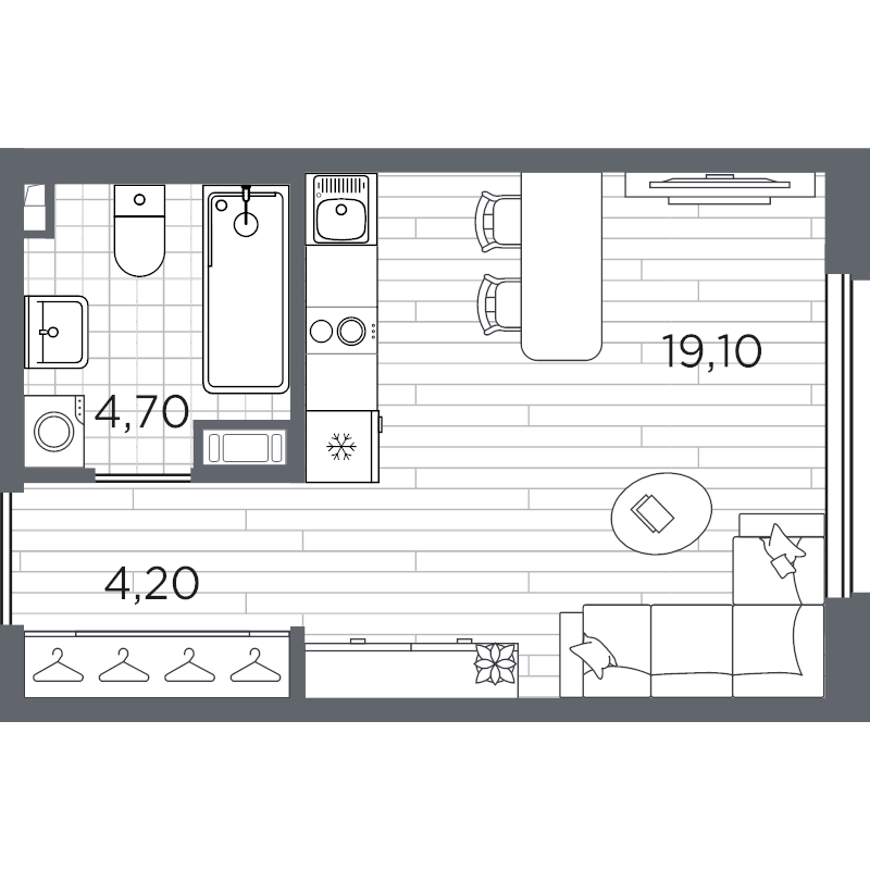 Квартира-студия, 28 м² в ЖК "PLUS Пулковский" - планировка, фото №1