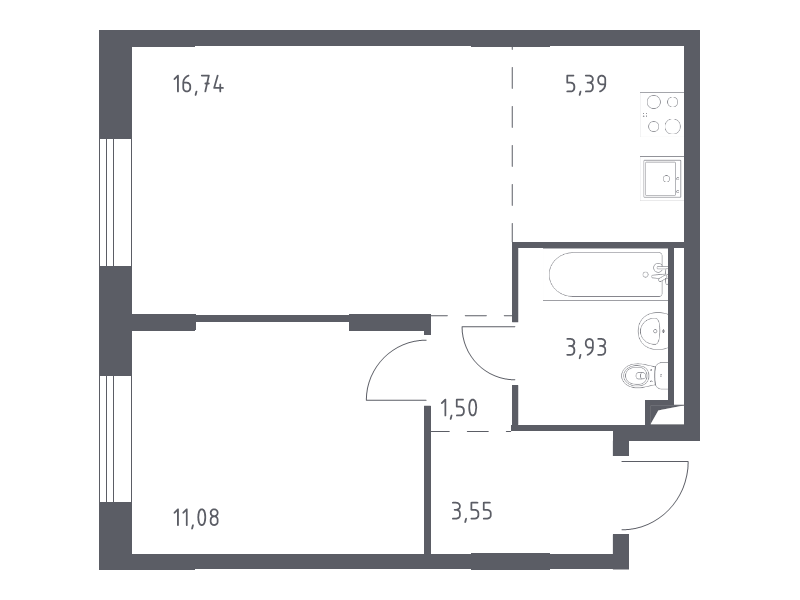 2-комнатная (Евро) квартира, 42.19 м² в ЖК "Квартал Лаголово" - планировка, фото №1