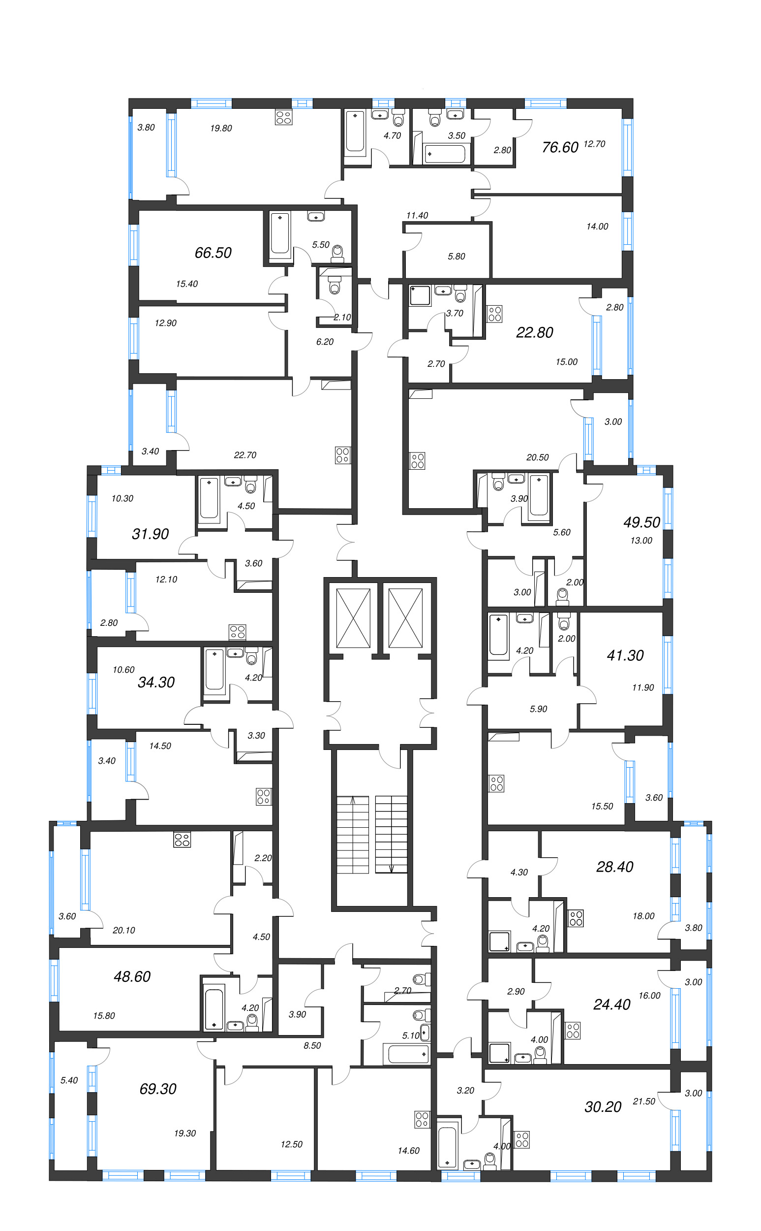2-комнатная (Евро) квартира, 34.3 м² - планировка этажа