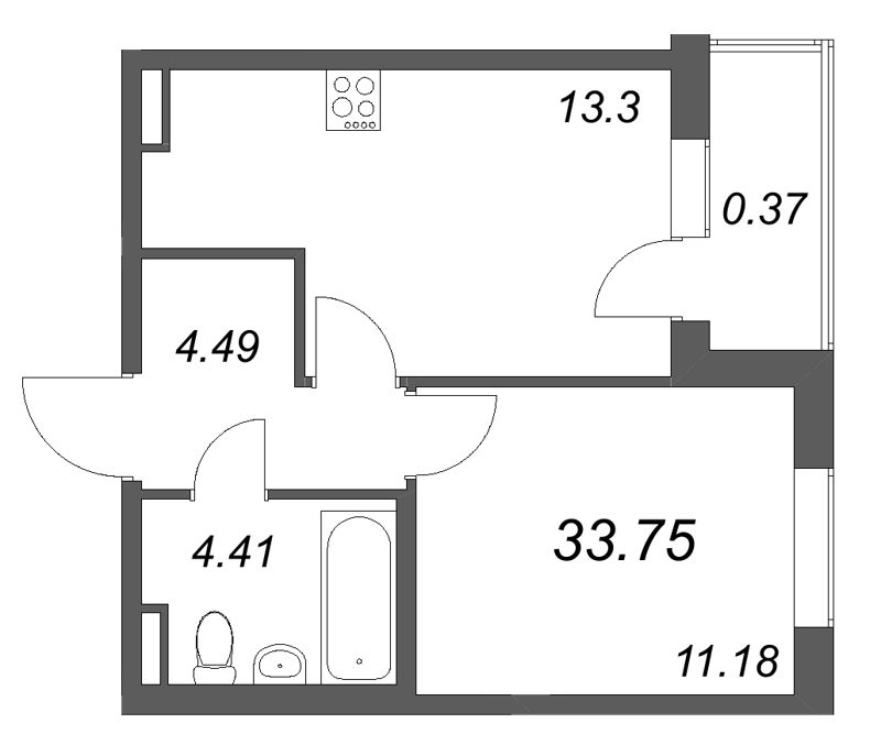 1-комнатная квартира, 33.75 м² в ЖК "Новая история" - планировка, фото №1