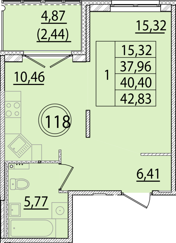 1-комнатная квартира, 37.96 м² в ЖК "Образцовый квартал 15" - планировка, фото №1