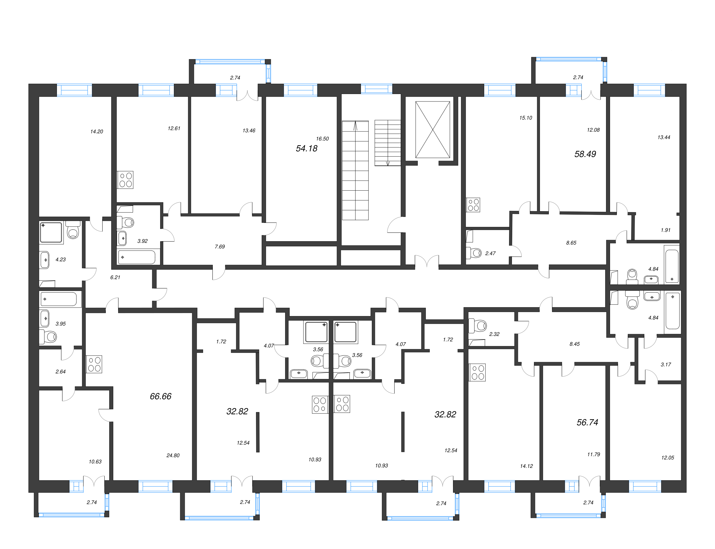 2-комнатная квартира, 55 м² - планировка этажа