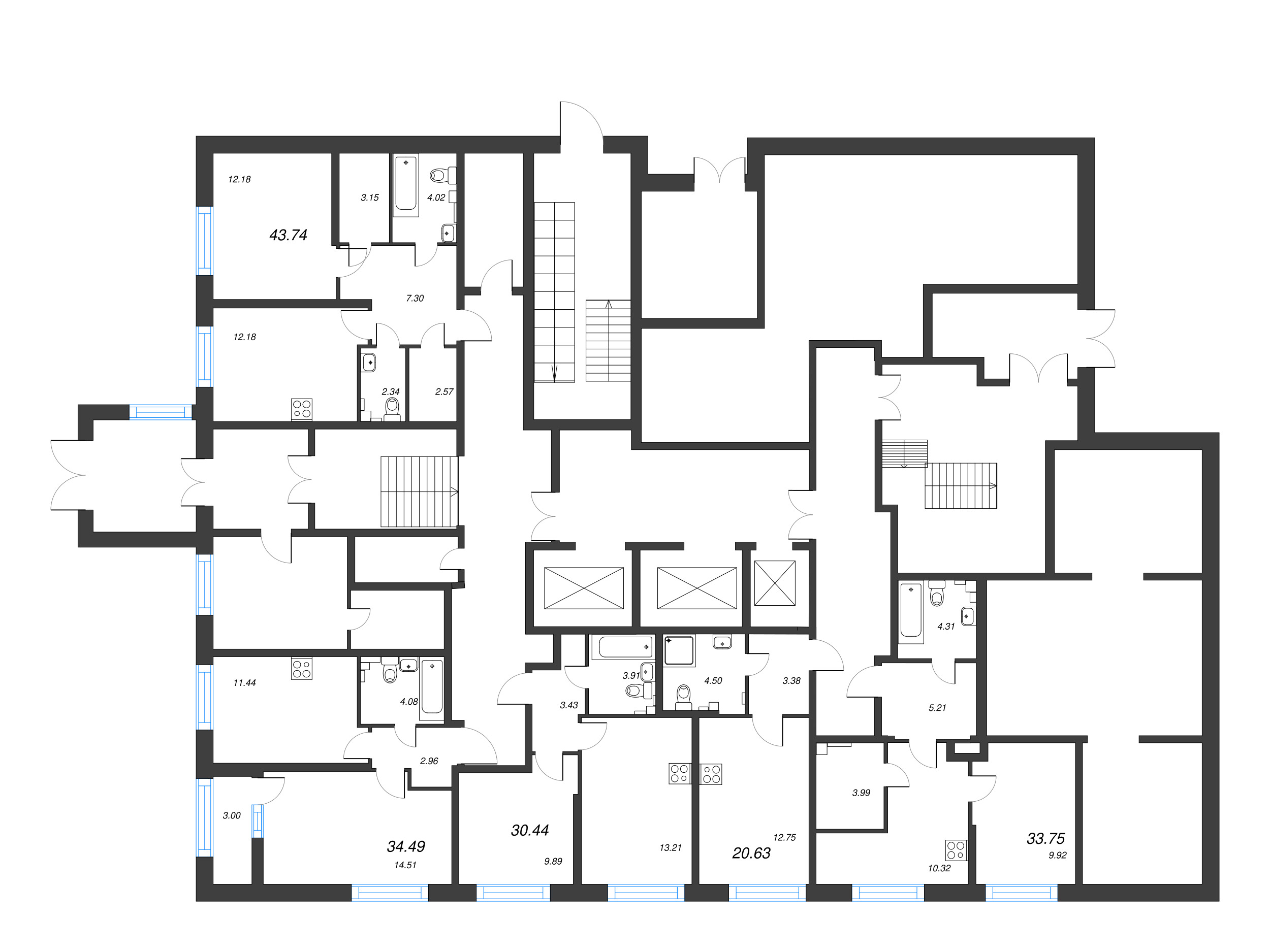 1-комнатная квартира, 33.75 м² в ЖК "БелАрт" - планировка этажа